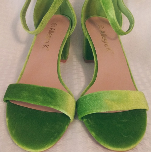 lime green block heel sandals